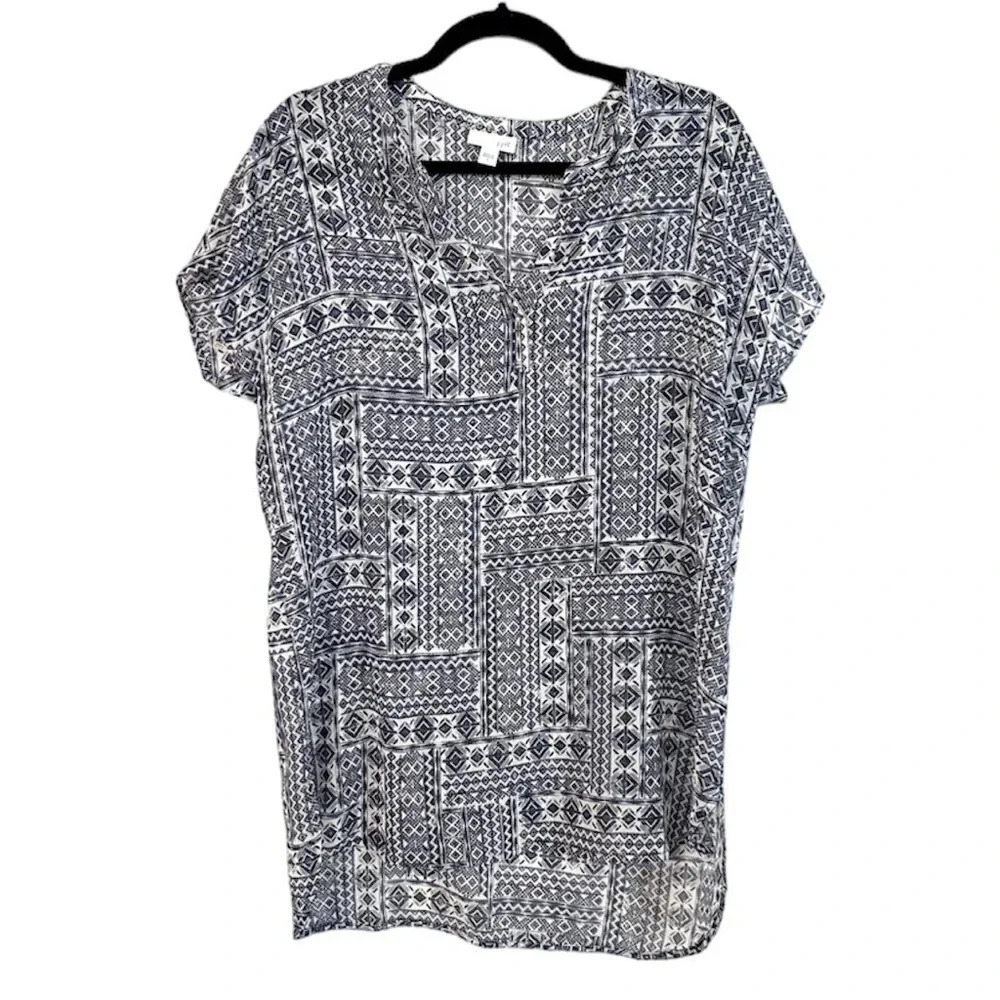 J.Jill Women’s Short Sleeve Blue & White Tunic Top Size S GUC